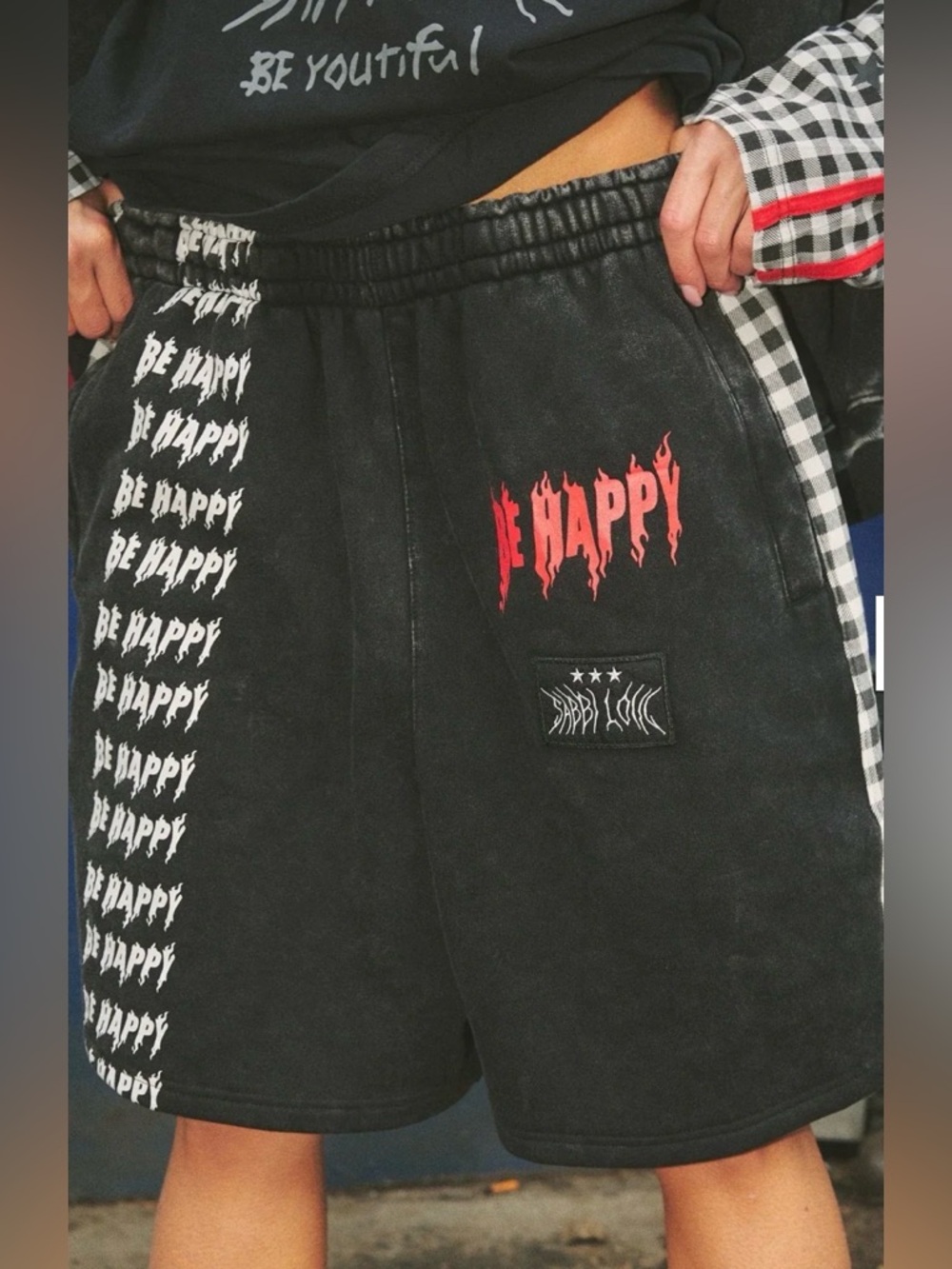 ❤️ NWT Sabbi Be Happy Gingham Oversized Jogger Short
